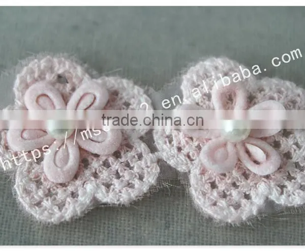 Beautiful 3 cm Handmade 3D Pink Pearl Flowers Crochet Lace Trims photo-3