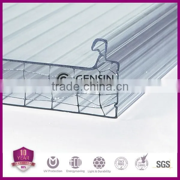Zhejiang Haining 10-year Warranty 16mm 7-wall Diamond Structure Locking Polycarbonate Hollow Sheet 1040mm photo-2
