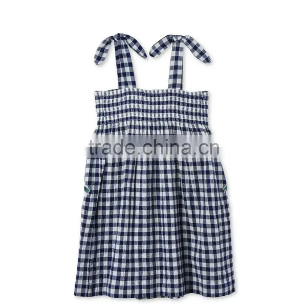 2017 Embroidered Palm Print Design Check Dress Boutique Girl Clothing With Embroidery Patch Childern Frock Model HSD5941 photo-4