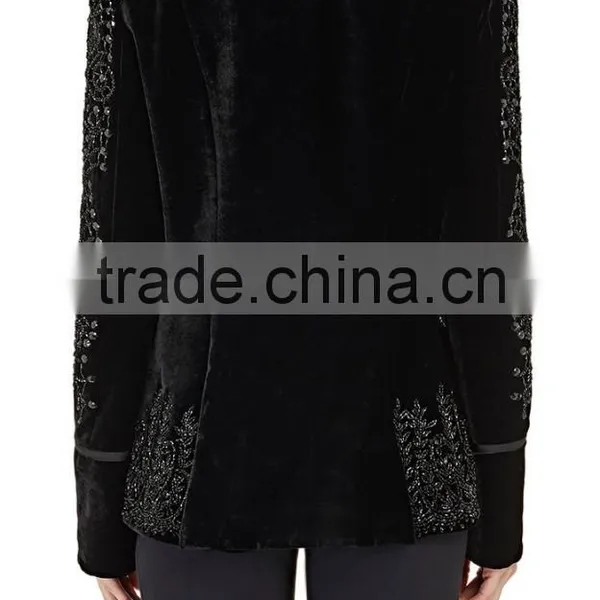 2016 High Quality Lady Fancy Embellished Black Velvet Jacket photo-2