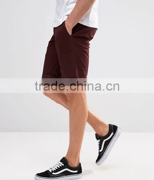 High Quality Latest Custom Side Slant Pockets Turn Up Hem Men's Brown Slim Fit 97% Cotton 3% Elastane Button Fly Fashion Shorts photo-4