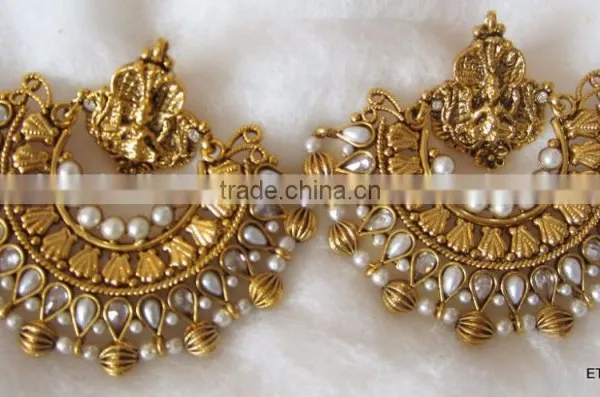 RAM LEELA Dangler Gold Tone Dangler TEMPLE EARRINGS photo-2