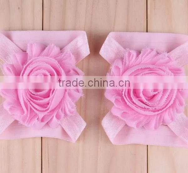 Baby Girls Infant Pink or White Chiffon Flower Barefoot Sandal Soft Stretch Foot Accessory photo-2