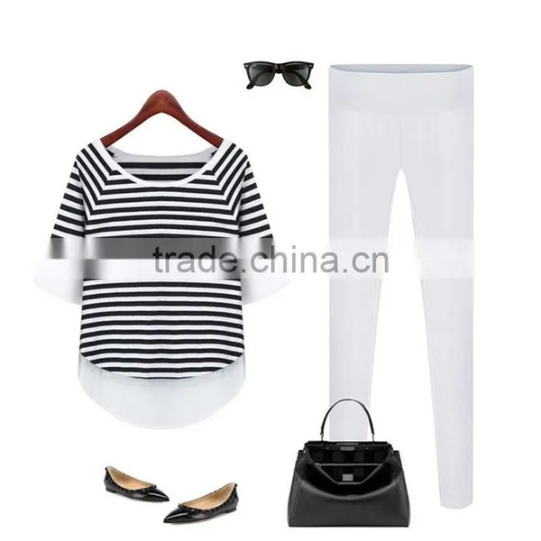 Summer Simple Latest Fashion Women Black and White Striped Lady Shirt Chiffon Fabric Chiffon Blouse photo-6
