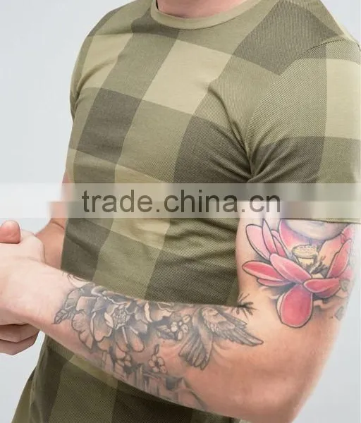 Longline T-Shirt With Curved Hem In Check Print photo-3