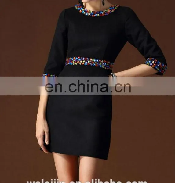 Beaded Woolen Dress Ladies Korean Dress New Fashion photo-5