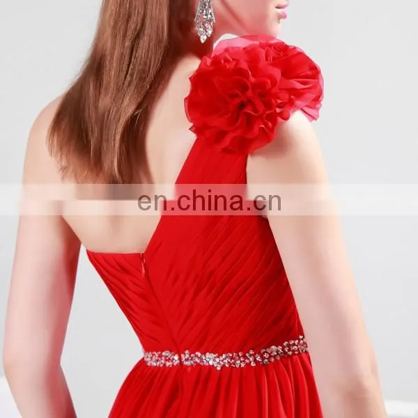 One Shoulder Flower Red Long Grace Karin Chiffon Bridesmaid Dress CL4411 photo-4