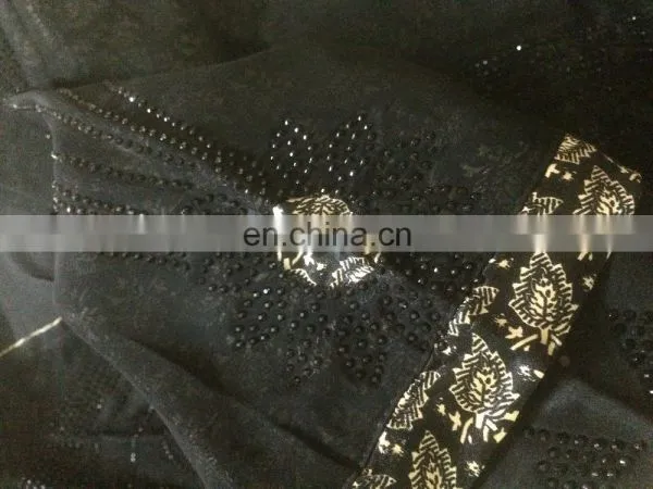 Black Colour Lycra (Stretchable) With Printed Satin & Net / Latest Fashionable Diamond Stone Work Stylish Burkha (dubai Abaya) photo-4