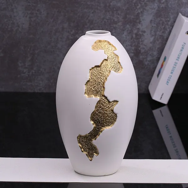 White Egg Gild Ceramic Vase Creative Nordic Modern Style For Office Hotel Decoration photo-3