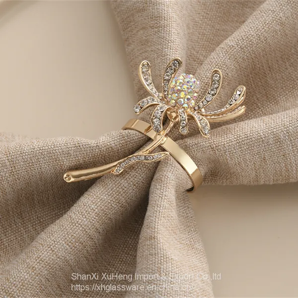 Gold Plated Diamond Flower Napkin Ring For Valentine's Day photo-3