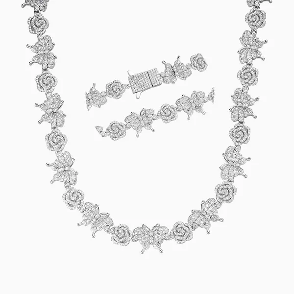 Shining Star Jewelry Diamond Butterfly Rose Silver Chain Necklace For Women photo-3
