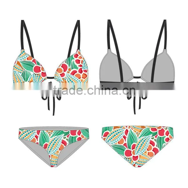 (ODM/OEM Factory) Ecoach Wholesale OEM 2016 Hot Sexy Women Custom Beachwear Tie Front Wrap Brazilian Bikini Top Stripes Swimwear photo-2