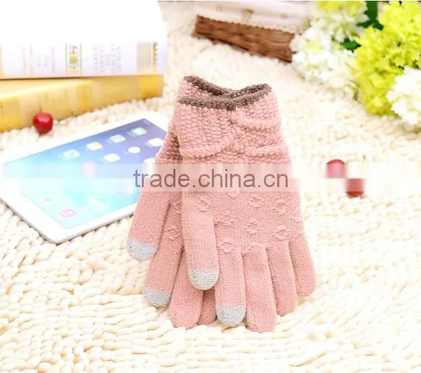 Crossbanding Woolen Yarn Touch Screen Gloves With Conductive Fiber Fingertips For Christmas 2015 photo-2
