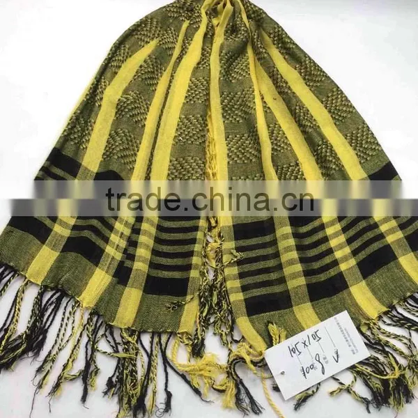 WLHH0619-14 100%Viscose Yellow Houndstooth Fashion Arab Scarf Shemagh