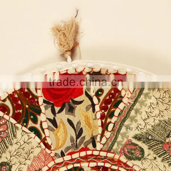 White Round Yoga Cushions Indian Handmade Embroidered Round Decorative Pillows photo-4
