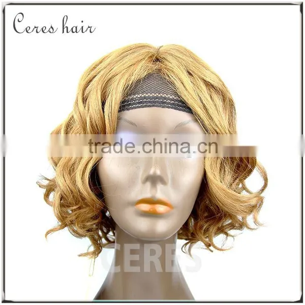 Human Hair+futura Fiber Blonde Wigs Short Curly Machine Made Blend Material Wig photo-2