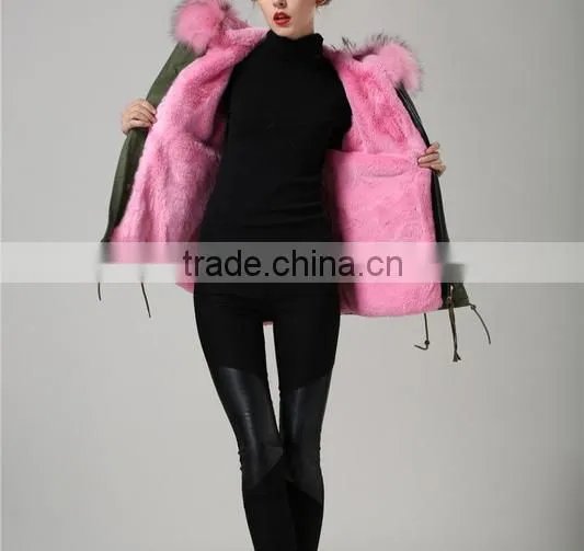 Women Casual Bomber Jacket With Raccoon Fur Hooded Parka for Lady photo-2