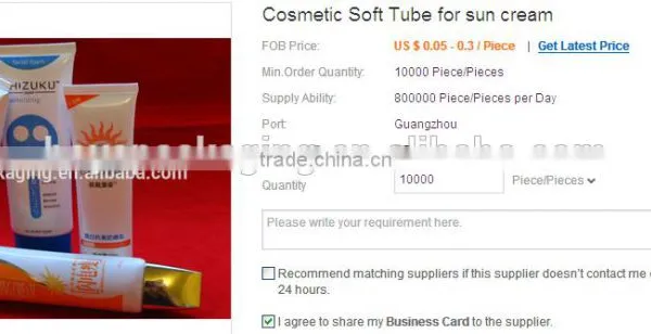 Cosmetic Soft Tube for Sun Cream