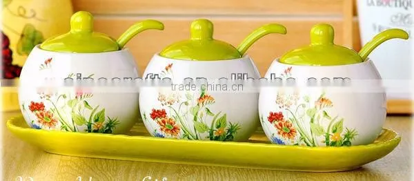 Ceramic Canister Tea Coffee Sugar Set With Ceramic Plate