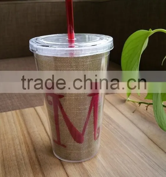 16OZ Double Wall Straw Tumbler With Flax Sheet in Side photo-2