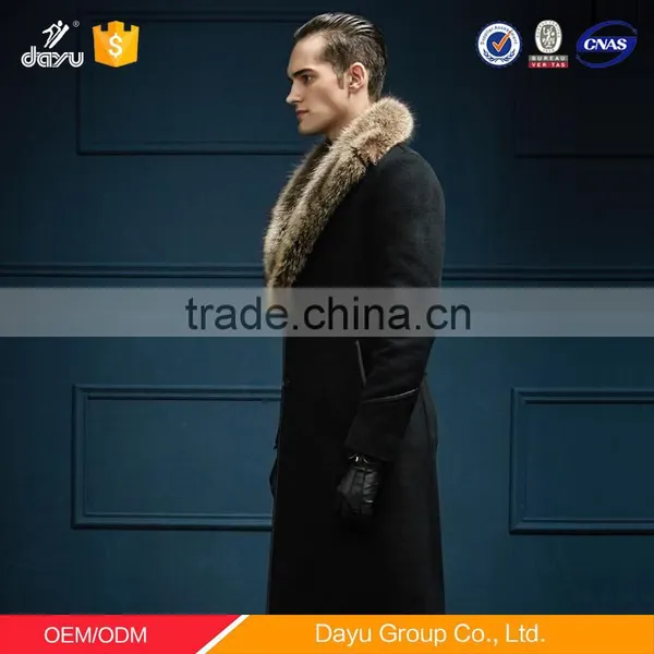 Luxury and Big Raccoon Fur Collar 100% Woolen Jacket Super-long Black Cashmere Woolen Jacket photo-5