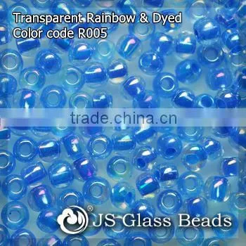 High Quality Fashion JS Glass Seed Beads - R005# Rainbow Dyed Blue Transparent Rocailles Beads For Garment & Jewelry