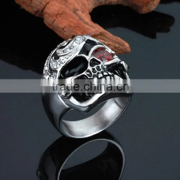 Mens Diamond/ Natural Ruby Skull Wedding Ring photo-4