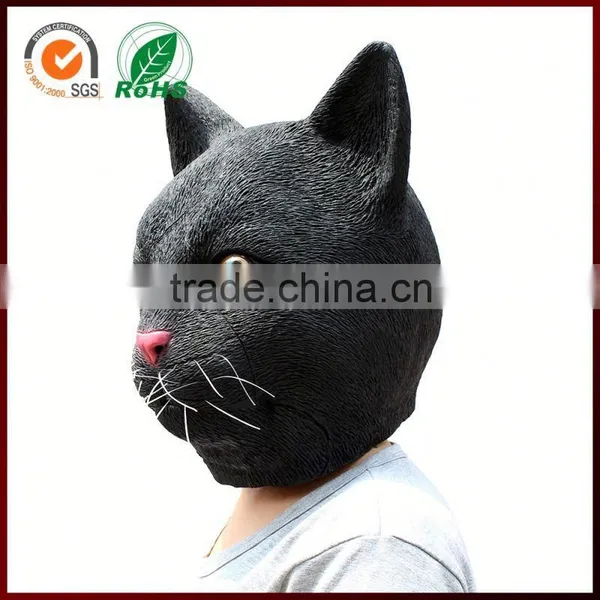 Halloween Adults Costume Animal Black Cat Full Face Head Latex Mask photo-4