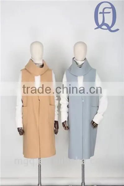 European Style Women Wool Vest With Scarf Two Pockets