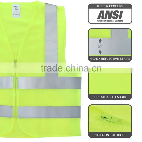 High Visibility Neon Green Safety Vest With Reflective Strips and Mesh Fabric and Pockets, ANSI/ISEA Standard | Size L photo-2