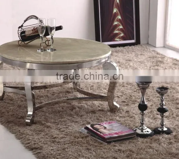 CT07R Metal Base Stainless Steel Marble Top Round Coffee Table photo-2