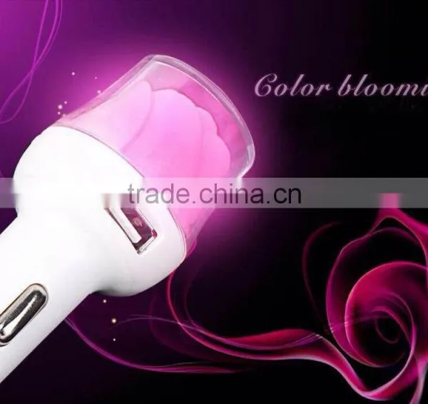 LED Light Rose Shape Dual USB Port Car Charger For Phone photo-2