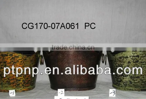 Wooden Metalic Planter With Ring Handle