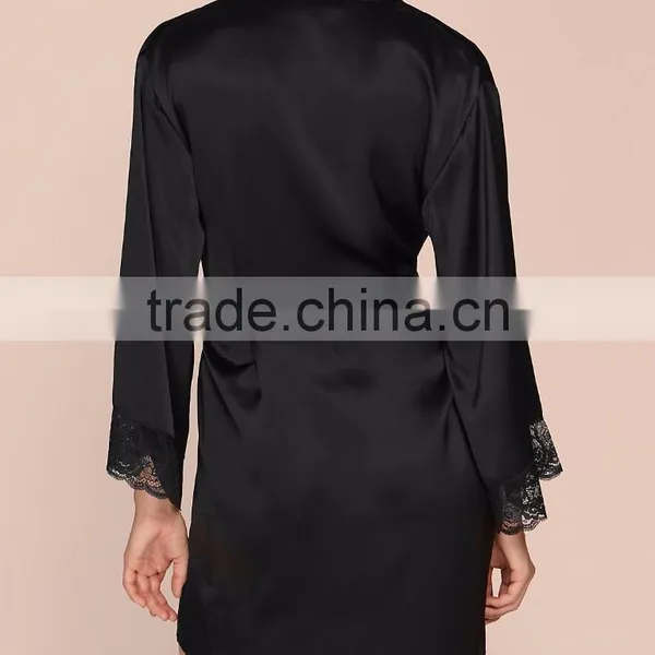 Wholesale Custom Made in China High Quality Women Fashion Stain Dressing Gown Sleepwear Silk Dressing Gown photo-3