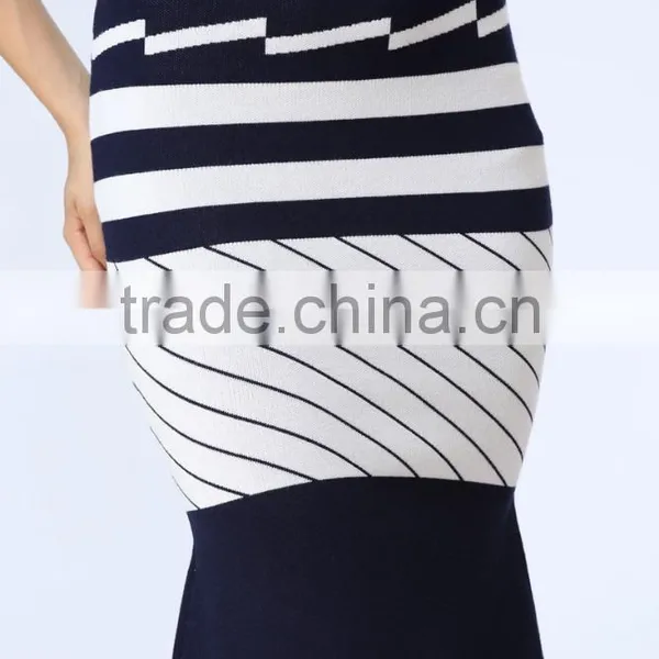 2016 New Arrival White & Black Stripe Knitted Crop and Fishtail High Waist Knitted Skirt Co-ord Set photo-6