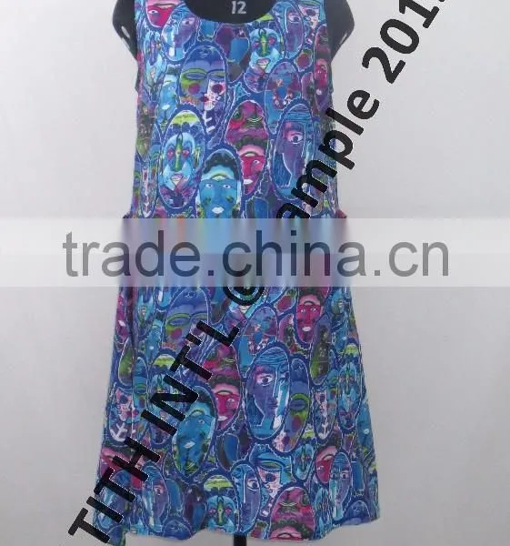 Sleeveless Round Neck Printed Cotton Ladies Dress photo-2