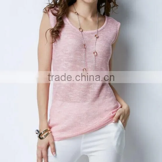 F20027B Round Neck Ventilation Women Knitting Vest Europe Sleeveless Vest