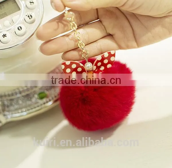 Hot Selling New Rabbit Pom Pom Fur Ball Bow Cell Phone Keychain Pendant Charm Key Chain Mirror Case For IPhone photo-4
