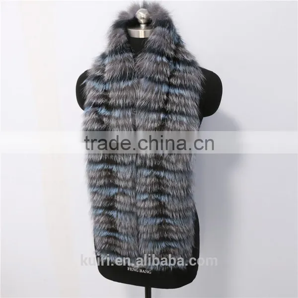 Super Long 150cm Winter Trendy Real Fox Fur Scarves Long Fox Fur Muffler Black and White Striped Fox Fur Scarf Zebra Scarves photo-6