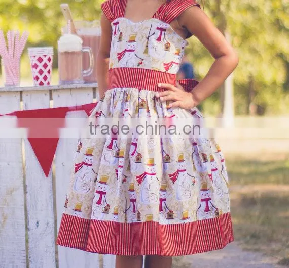 2017 Christmas Girl Party Dress Red Striped Snowman Printed Dress photo-3
