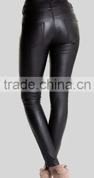 EY0211P Pants Fashion Women Bottoms Black PU Leather Slim Pant photo-3