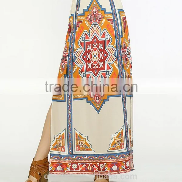 2017 OEM Photo Ladies Floral Print Long Maxi Side Slit Skirt photo-2
