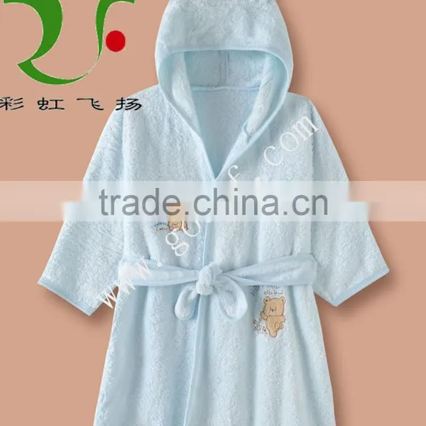 100% Cotton Plain Color Baby Hooded Bathrobe photo-3