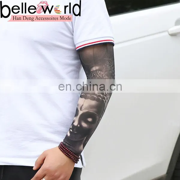 Summer Outdoor Cooling Cycling Sun Block Tattoo Pattern Uv Protection Sleeve Ice Silk Cone Thimble Sunscreen Sleeves photo-6