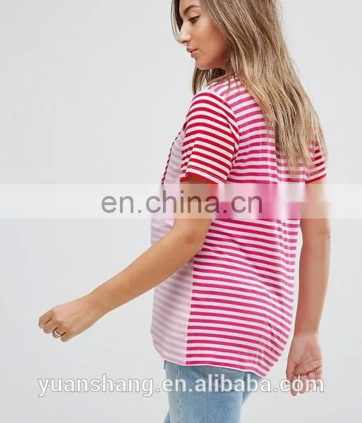2017 New Design Maternity Nursing T-Shirt With Wrap Overlay In Pink Stripe photo-2