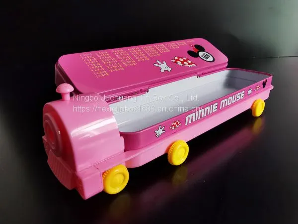 Train Shaped Pencil Case Tin Box Two Layers Pen Tin Case Children School Stationery Box photo-3