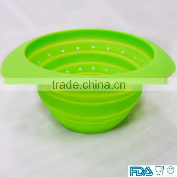 FDA&LFGB Silicone Folding Bowl Vegetables Fruit Drain Bowl Silicone Strainer Bowl photo-4