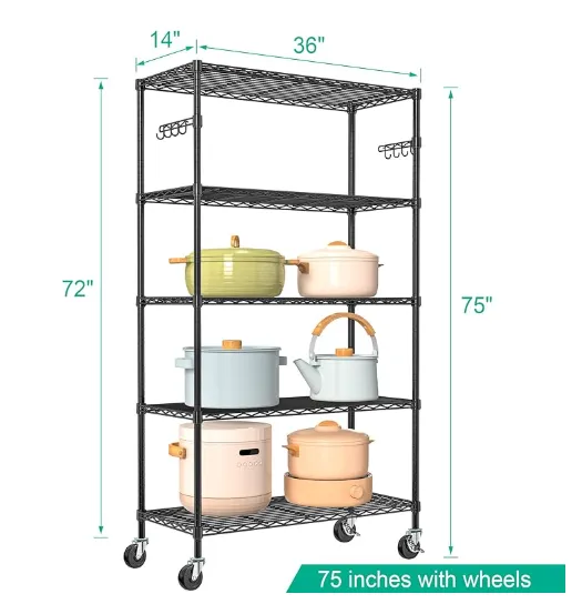 5-Tier Metal Shelves for Storage on Wheels photo-2