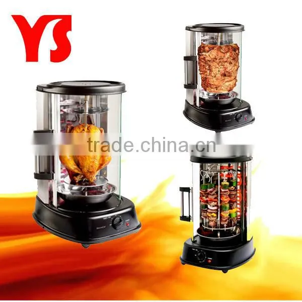 1500w Electric Vertical Glass Grill With Shawarma,kebab,and Rotisserie Function