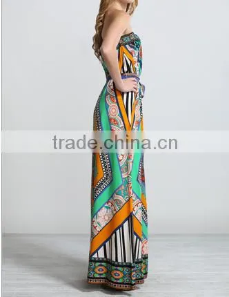 Glamorous Geometric Printed Sleeveless Bandeau Long Tube Bangkok Dress photo-2